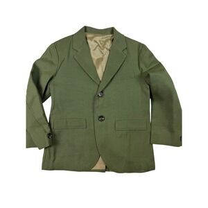 Vintage Boys Olive Green Two Button Blazer Sport Coat Jacket Textured Green Sz 5